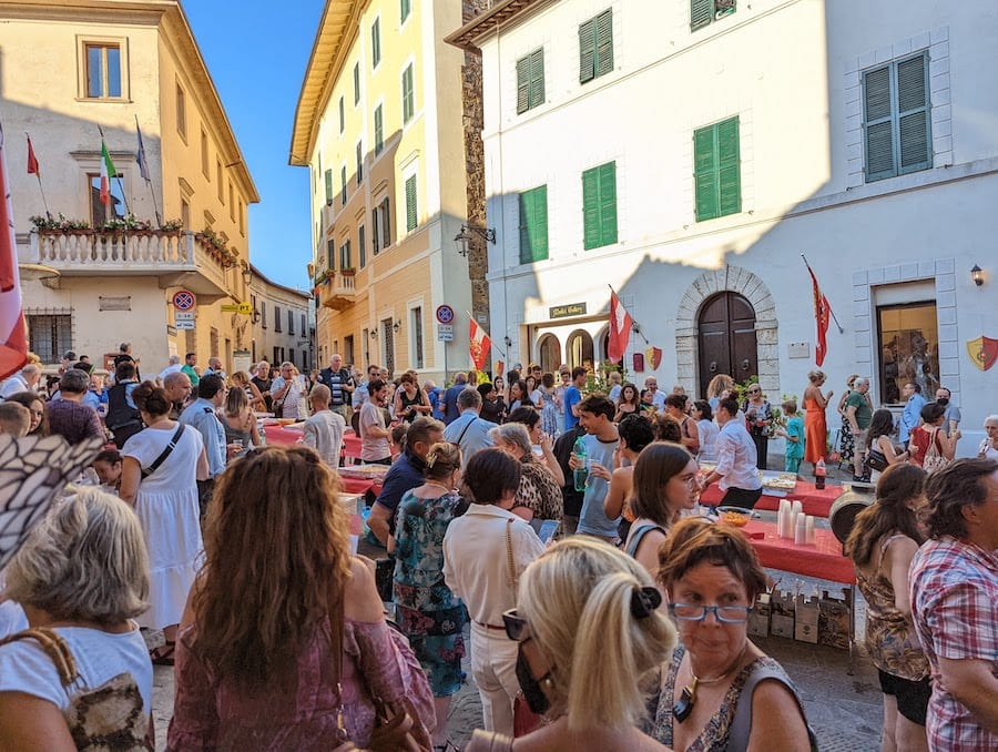 The medieval square in Chianciano, Tuscany, where thirteen historic buildings have been restored by the Gagliardi family as art galleries